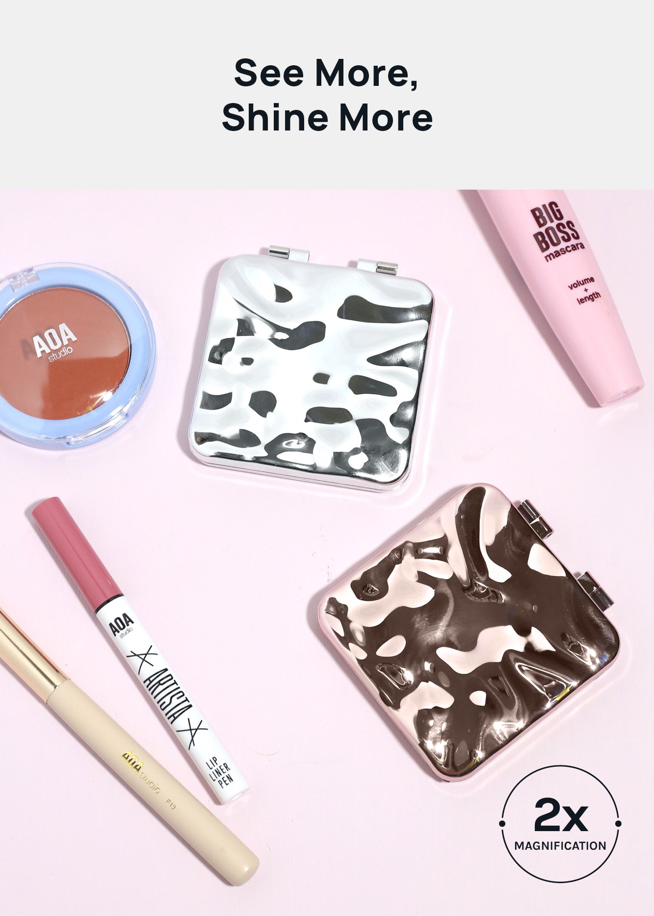 AOA Double-Sided Compact Mirror – Metallic Wave