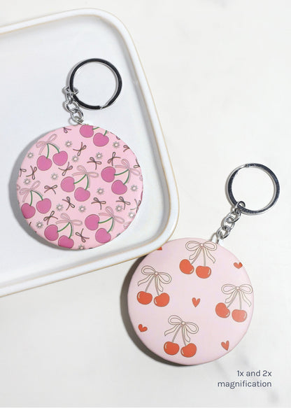 AOA Double-Sided Compact Mirror – Cherry Keychain