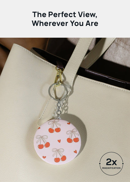AOA Double-Sided Compact Mirror – Cherry Keychain