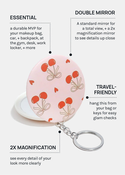 AOA Double-Sided Compact Mirror – Cherry Keychain