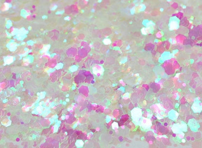 Inked Doll Cosmetics - BUBBLEBATH (White/Pink) Iridescent Chunky Glamdoll Glitter
