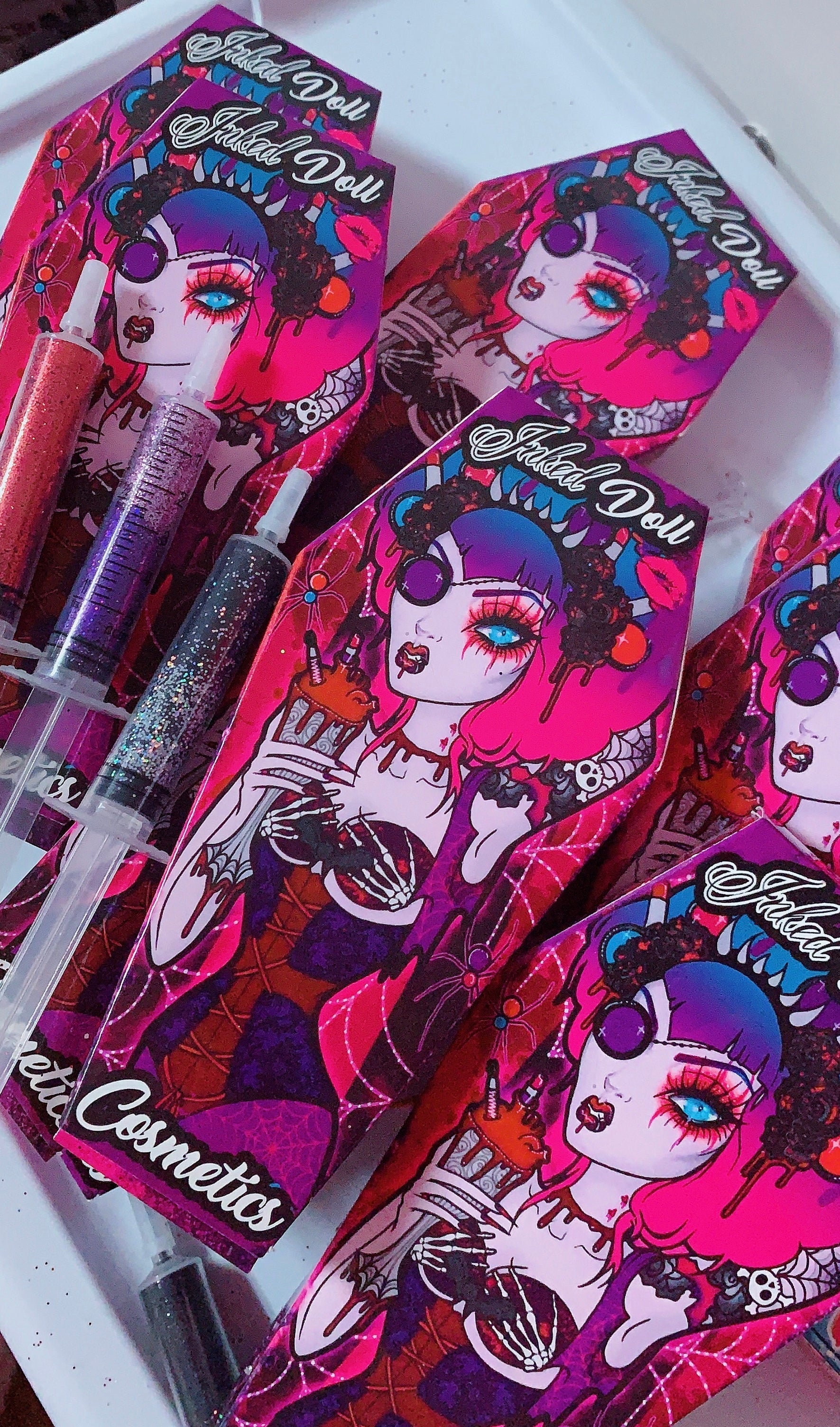 Inked Doll Cosmetics - *GLITTER SYRINGES* + FATAL VOWS LASH* DUO "Coffin Collections" GlamDoll Glitter
