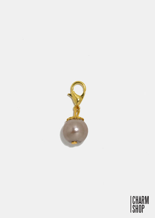 Gold Tone Light Brown Pearl Dangle Charm