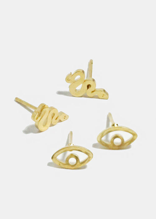Eye and Snake Stud Earring Set
