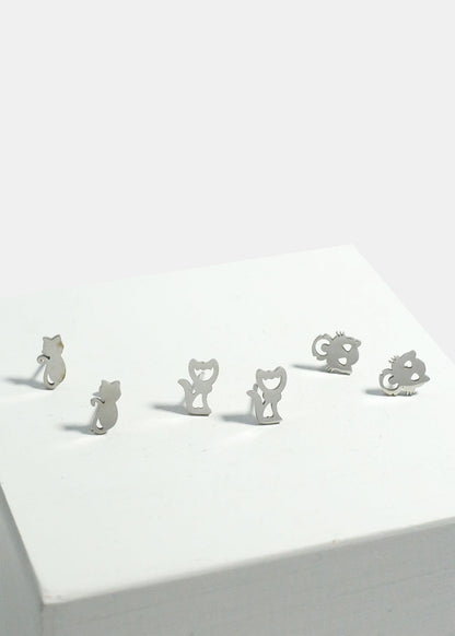 3-Pair Cats Stud Earrings Set