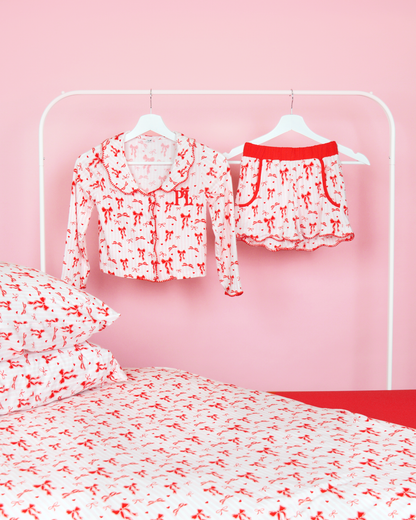 Girls Christmas Bow Pyjamas - Shorts Set