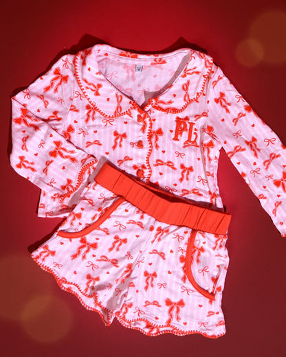 Girls Christmas Bow Pyjamas - Shorts Set