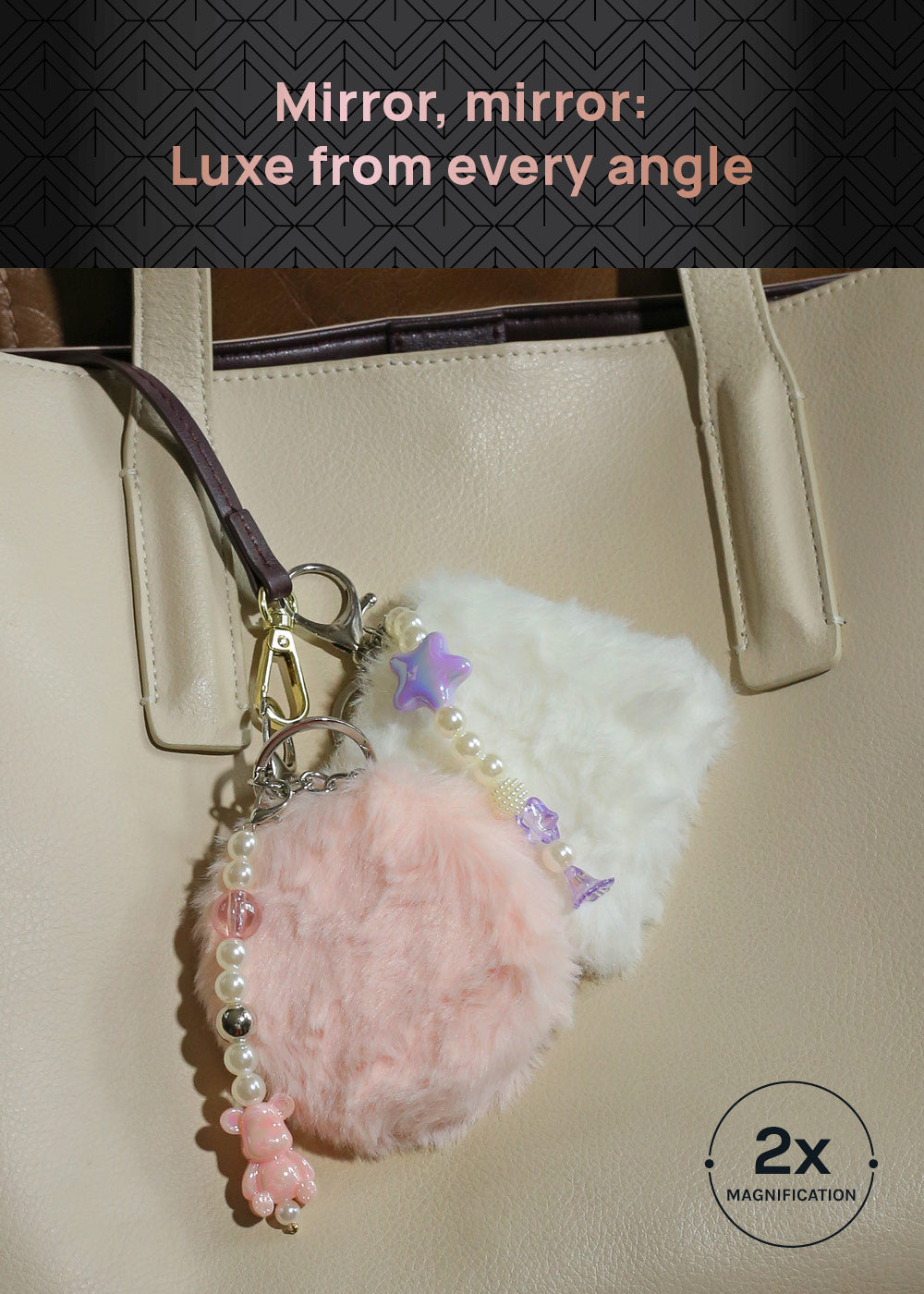 AOA Pro Double-Sided Compact Mirror – Fluffy Keychain