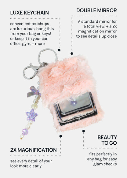 AOA Pro Double-Sided Compact Mirror – Fluffy Keychain