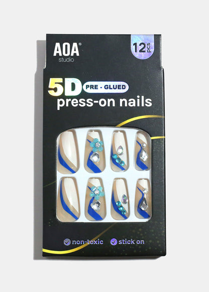 AOA Studio Cobalt Bloom 5D Pre-Glued Press-On Nails