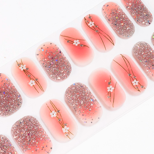 Candied Nails - Nail Sticker - Pink Daisy Golden Gel Nails